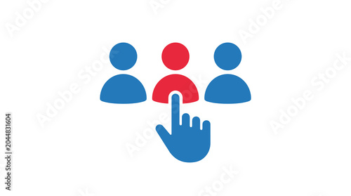 Cuadro en lienzo Candidate selection icon with hand pointing to red person, recruitment and human