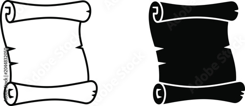 Scroll icon set, rolled paper symbols for ancient manuscripts certificates announcements and historical communication design projects