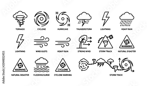 Canvastavla Storm tornado and hurricane weather icon pack editable outline cyclone vector co