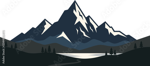 Bild auf Leinwand Minimalist mountain landscape vector illustration with snow capped peaks serene