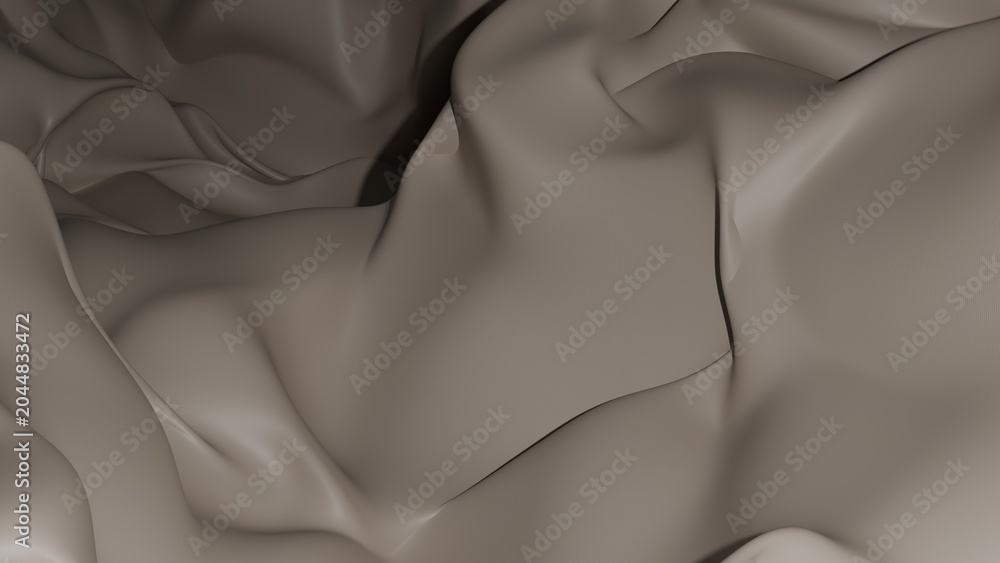 Obraz premium Close-up shot of a minimalist 3D abstract background featuring smooth taupe gray fabric folds.