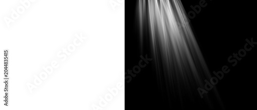 Quadro su tela Dramatic sun rays on black background, ethereal light beams with alpha mask, cin