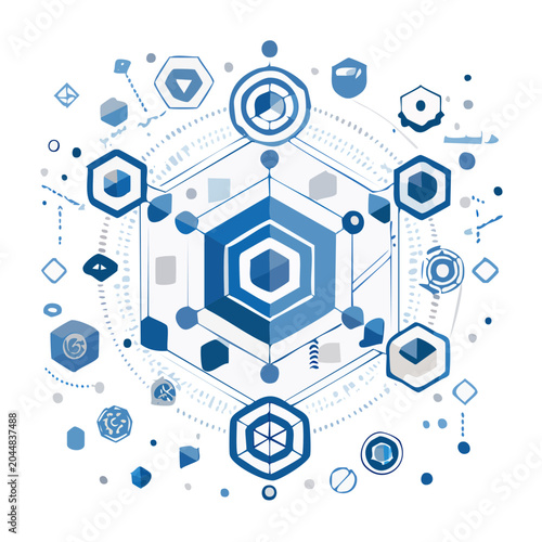 Abstract geometric network with hexagons and cubes