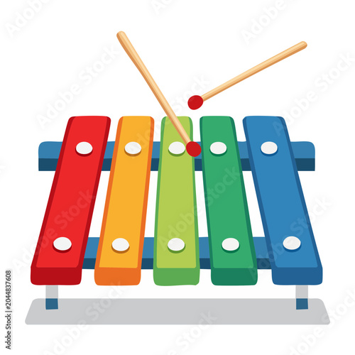 Colorful xylophone with mallets on white background