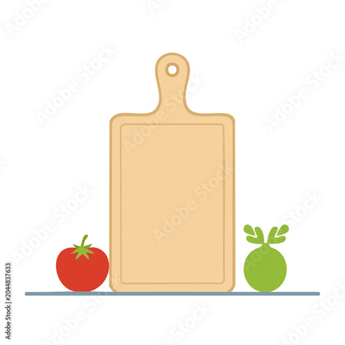 Flat design cutting board with tomato and herb
