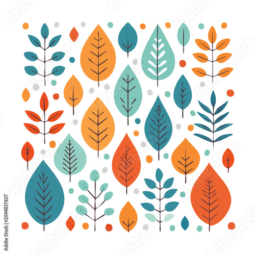 Flat design autumn leaves pattern with dots