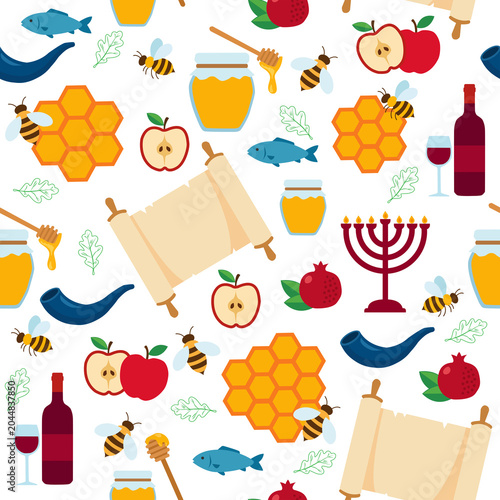 Rosh hashanah symbols seamless holiday pattern illustration