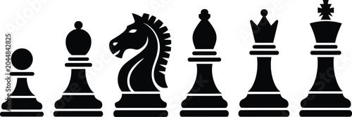 Quadro su tela Chess piece icon set, silhouette king queen rook bishop knight and pawn symbols