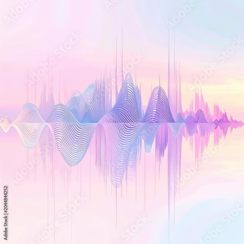 Abstract sound waves in soft pastel hues, mirroring on a smooth surface