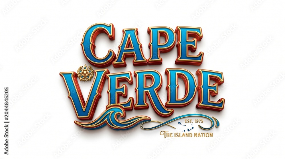 Fototapeta premium Cape Verde The Island Nation Est 1975 stylized text with soccer emblem and wave design
