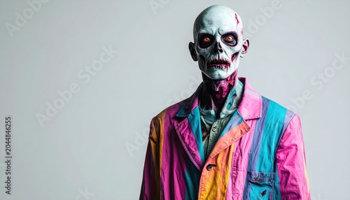 Zombie in a Colorful Suit - A Creepy and Stylish Portrait.