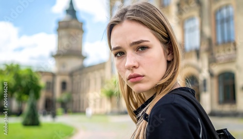 Young Female Student Outside University Building.