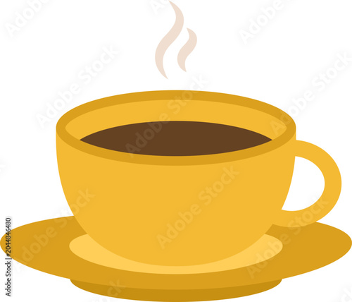 Yellow cup of steaming coffee or tea. Autumn cozy illustration for beverage and lifestyle design.