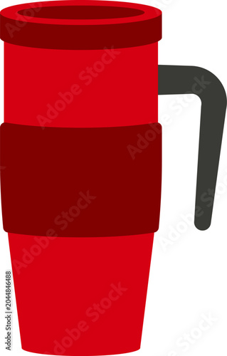 Red travel mug with handle. Autumn cozy illustration for beverage and lifestyle design.