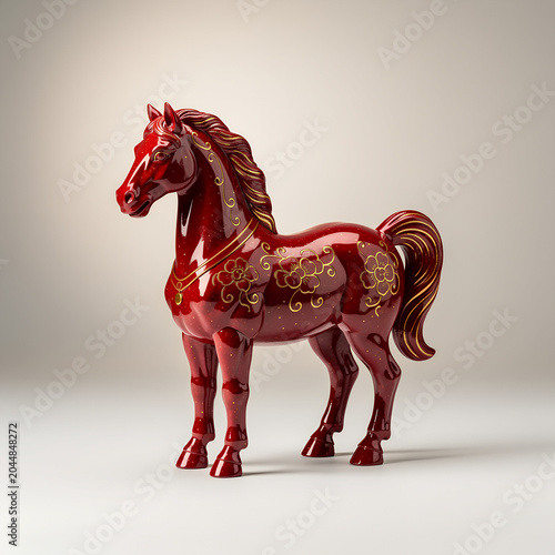 A red horse figurine in motion