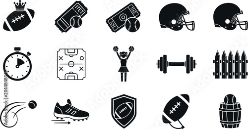 Schilderij op canvas American football and stadium championship glyph icon set featuring ball helmet
