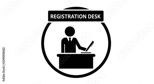Registration desk icon with person.