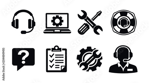 Collection of service and support icons representing customer care and technical assistance