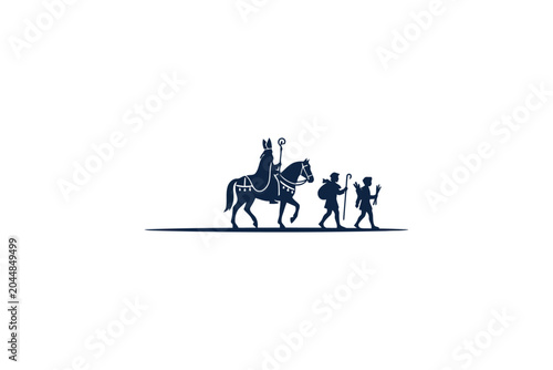 Bild auf Leinwand Saint Nicholas Sinterklaas Silhouette Riding Horse with Helpers