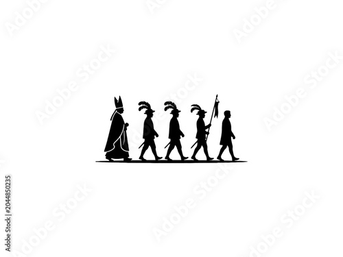 Cuadro en lienzo Religious procession silhouette with bishop and guards