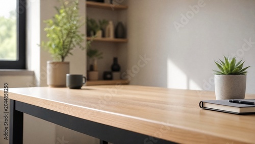 A minimalist modern desk with clean lines, ready for creative work in natural light.