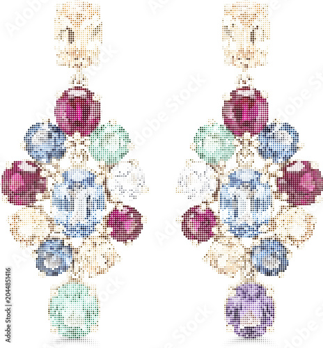 Photos Halftone Pair of luxury earrings with colorful gemstones