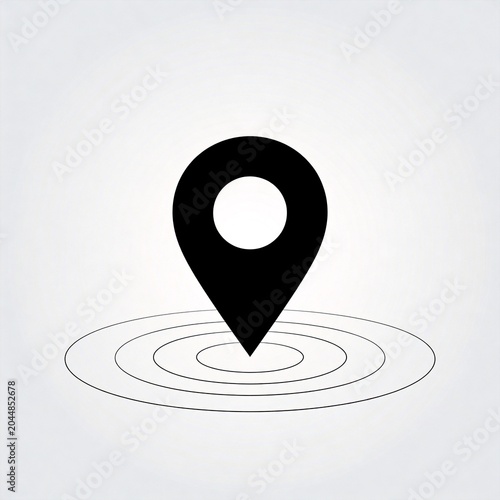 Minimal Location Pin Icon with GPS Ripple Effect Isolated on White Background