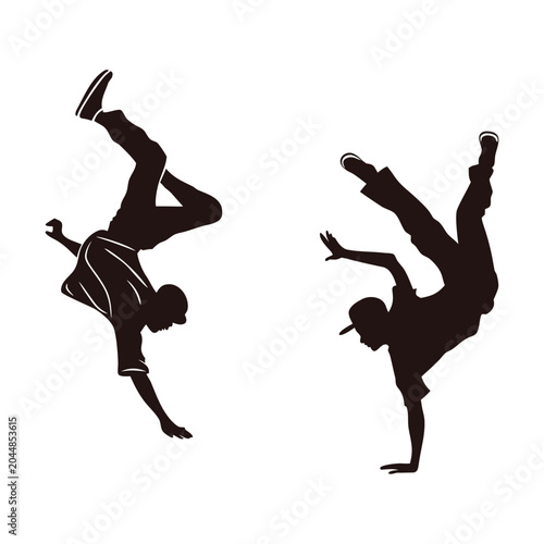 Canvas Print Breakdancing silhouettes, vector illustration, black figures, dynamic poses, dan