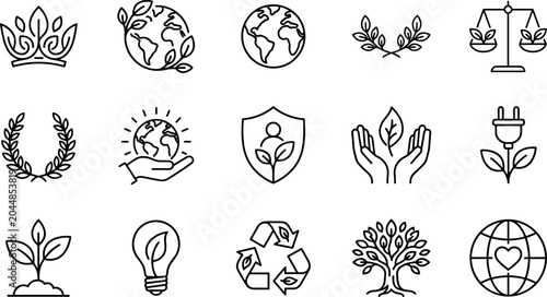 Cuadro en lienzo Ecology and green energy line icon set featuring environmental sustainability re