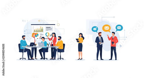 Photos Business team collaborates on data analysis and effective digital communication strategies