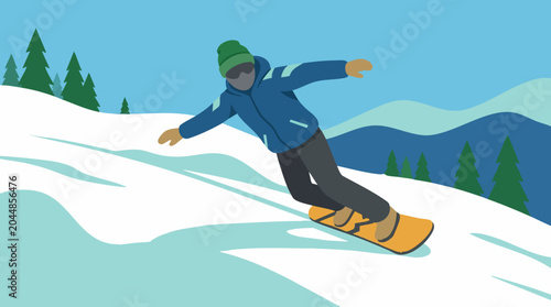 Obraz na płótnie Illustration of a snowboarder enjoying winter sports on a snowy mountain