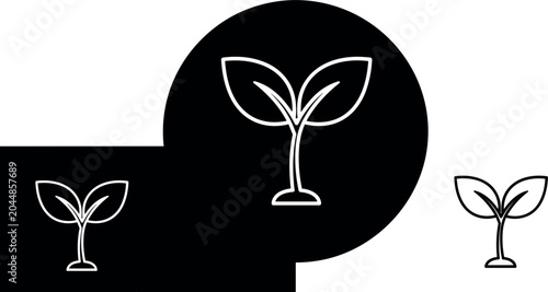 Fotografie Plant sprout leaf icon set featuring seedling growth layout variations with inve