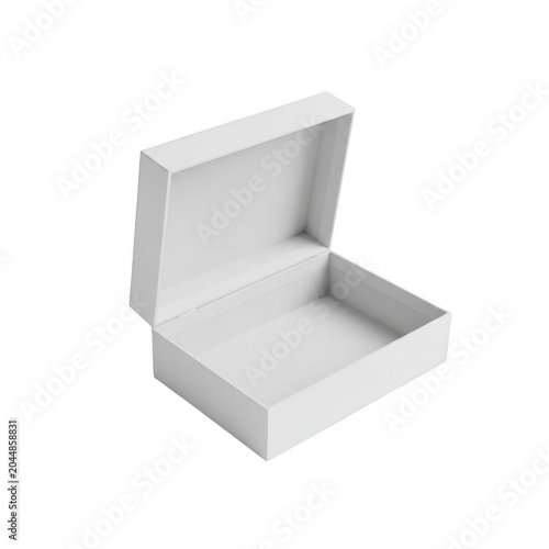 Minimalist open white gift box with lid lifted isolated on transparent background