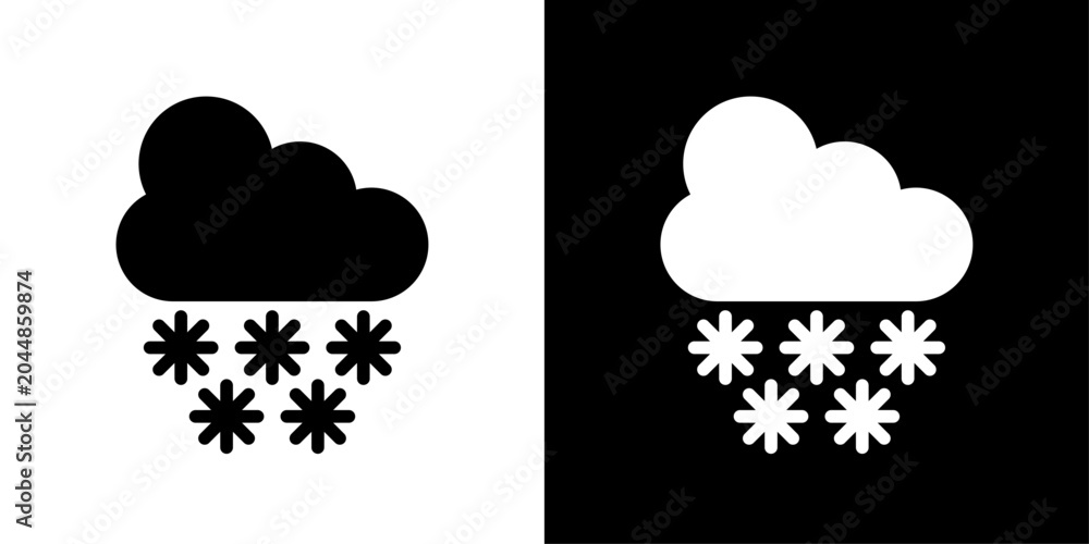 Obraz premium Snow cloud weather icon set in solid and outline style. Perfect for weather forecast, winter climate, snowfall and meteorology concepts.