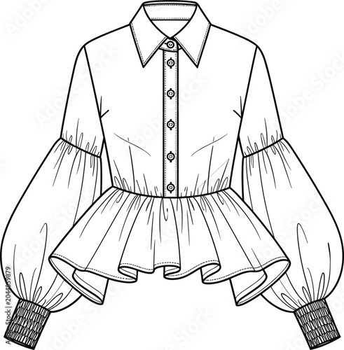Bild auf Leinwand Fashion technical sketch vector featuring women blouse shirt with puff bishop sl