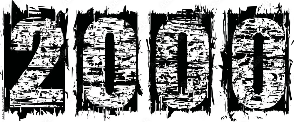 Naklejka premium grunge distressed number 2000 with rough textured black and white design