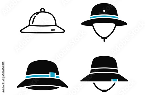 Φωτογραφία Set of pith helmet icons safari hat sun hat tropical helmet colonial helmet flat