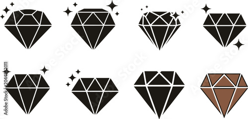 Canvastavla Set of eight stylized diamond icons with geometric facets and sparkling details