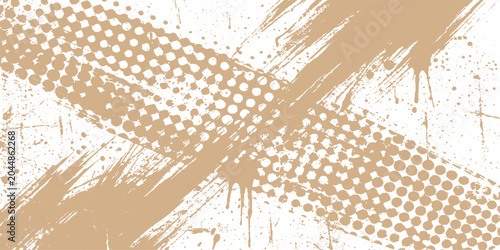 Foto Grunge Brush Strokes and Halftone Pattern Background: A dynamic abstract background featuring rough, textured brush strokes and a precise halftone dot pattern, creating a modern