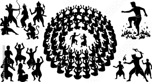 Cuadro en lienzo Whirling Dervish Circle Dance Black Silhouette Vector Islamic Cultural Illustrat