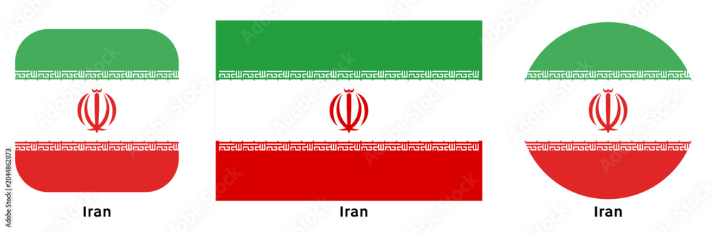 Fototapeta premium Iran flag vector SVG in circle and square curved flag shapes with transparent background. Editable, scalable national flag design for branding, web, print, and digital media.