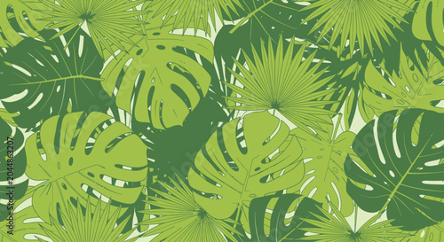 Quadro su tela Exotic botanical background with vibrant green tropical foliage