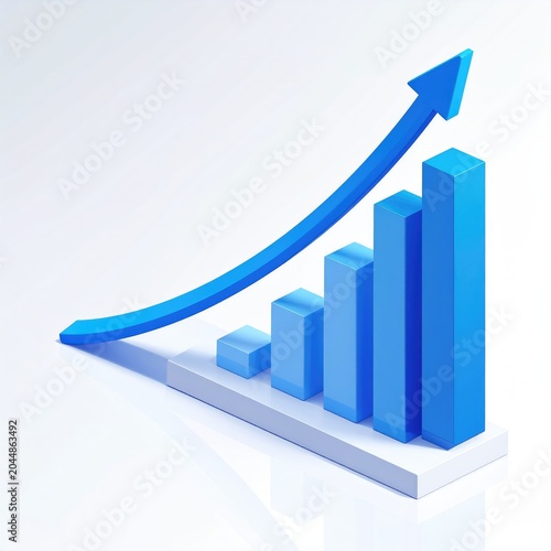 Upward blue bar graph with a soaring arrow indicating growth