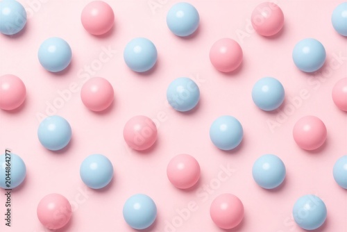 Pastel balls arranged in diagonal pattern on pink background