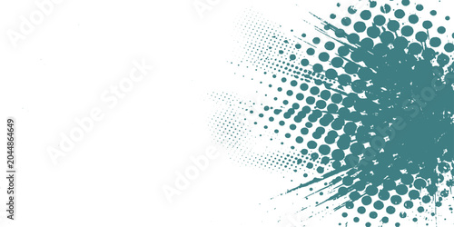 Quadro su tela Teal Halftone Burst Graphic: A dynamic graphic design features a teal-colored halftone pattern exploding outwards with abstract brush strokes