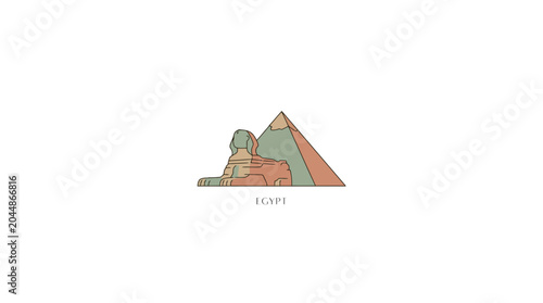 Stylized Egyptian Sphinx and Pyramid graphic illustration isolated on transparent background, representing ancient wonders.