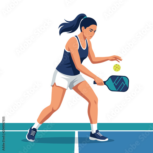 Woman playing pickleball sport vector illustration