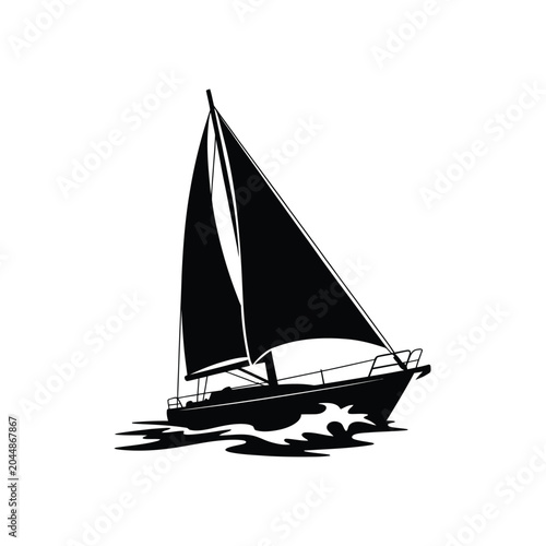 Billede på lærred sailboat silhouette on white background boat watercraft