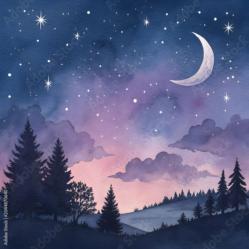 hand painted water color night sky background