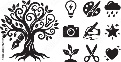 Creative symbols and tree of art concepts